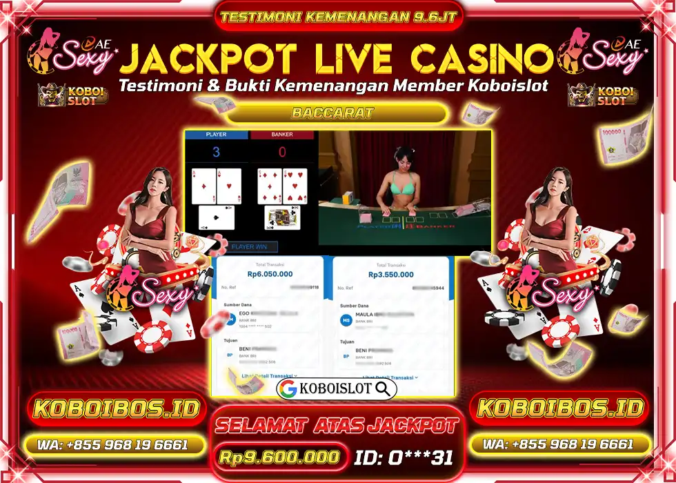 BUKTI KEMENANGAN LIVE CASINO BACCARAT AE SEXY Rp9.600.000,- LUNAS