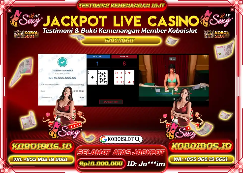 BUKTI KEMENANGAN LIVE CASINO BACCARAT AE SEXY Rp10.000.000,- LUNAS