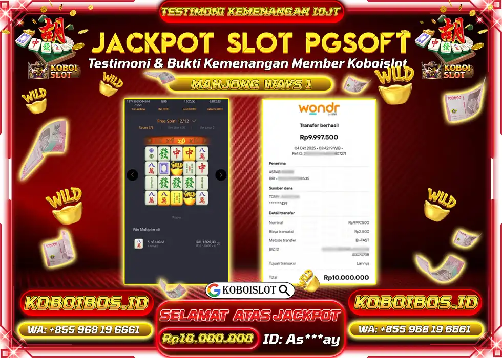 BUKTI KEMENANGAN Na*** SLOT GACOR MAHJONG WAYS 2 Rp10.000.000,- LUNAS