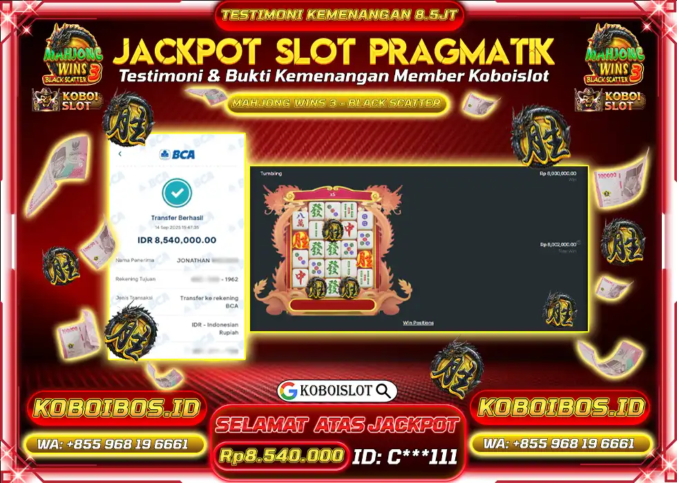 BUKTI KEMENANGAN SLOT GACOR MAHJONG WINS 3 - BLACK SCATTER Rp8.540.000,- LUNAS