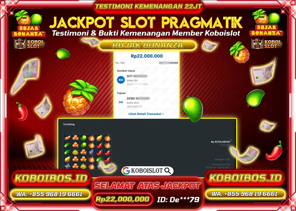 BUKTI KEMENANGAN SLOT GACOR RUJAK BONANZA Rp22.000.000,- LUNAS
