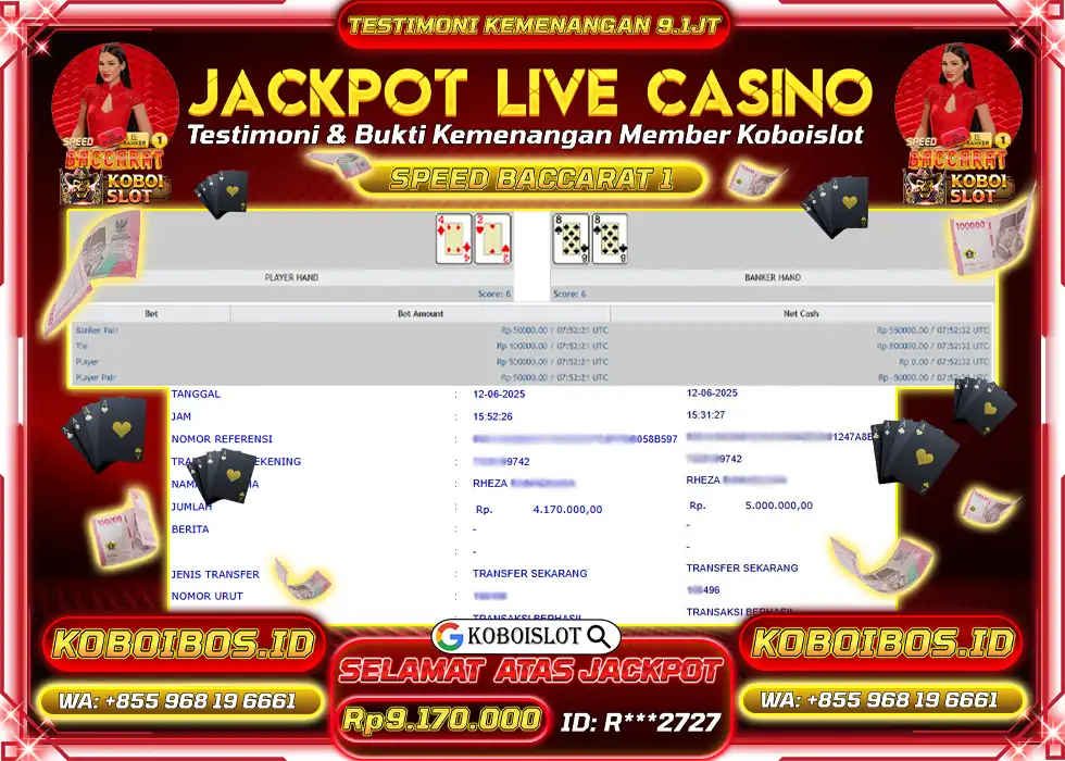 BUKTI KEMENANGAN LIVE CASINO SPEED BACCARAT 1 Rp9.170.000,- LUNAS