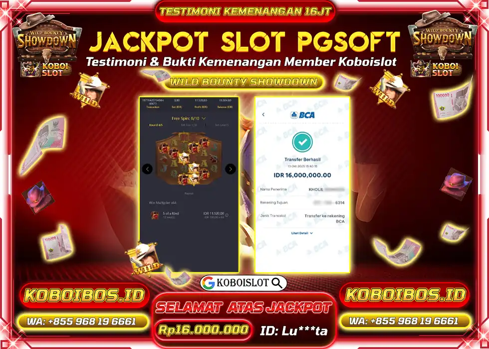 BUKTI KEMENANGAN Lu*** SLOT GACOR WILD BOUNTY SHOWDOWN Rp16.000.000,- LUNAS